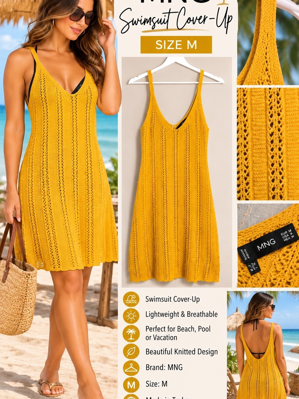 MNG Mustard Yellow Knit Swimsuit Cover-Up Dress